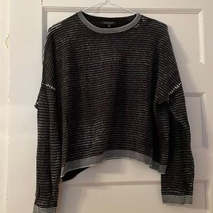 Topshop lightweight cotton sweater in grey and black horizontal strip